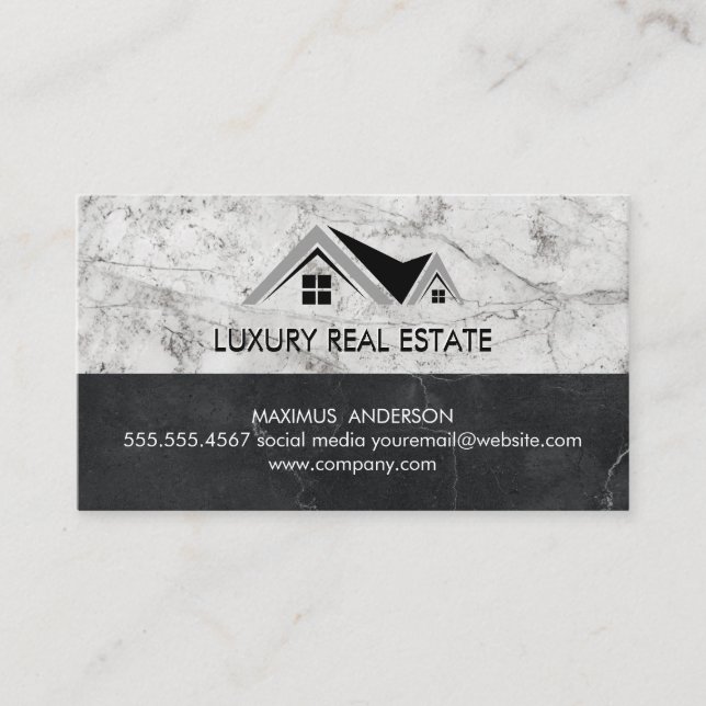 Classic Real Estate Logo | Marble Stone Business Card (Front)