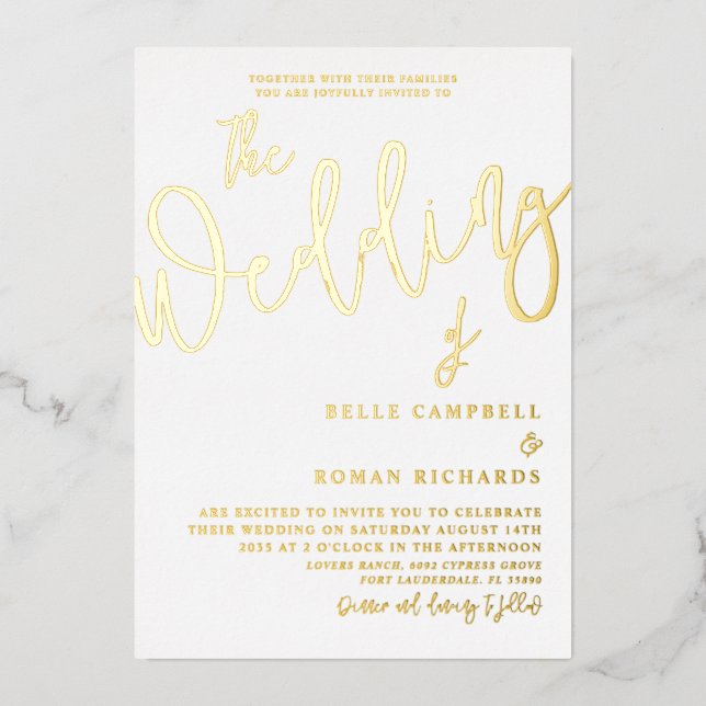 Classic Real Gold Calligraphy Wedding  (Front)