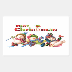 Classic Rectangle Christmas Sticker/Snowmen Sticker