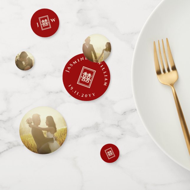 Classic Rectangle Double Happiness Chinese Wedding Confetti (Group)