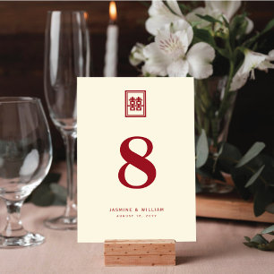 Classic Rectangle Double Happiness Chinese Wedding Table Number