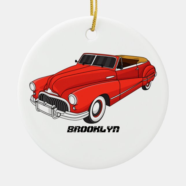 Classic red 1948 automobile ceramic ornament (Front)