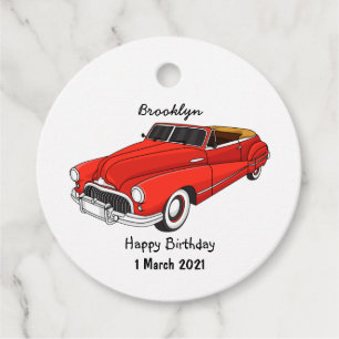 Classic red 1948 automobile favour tags
