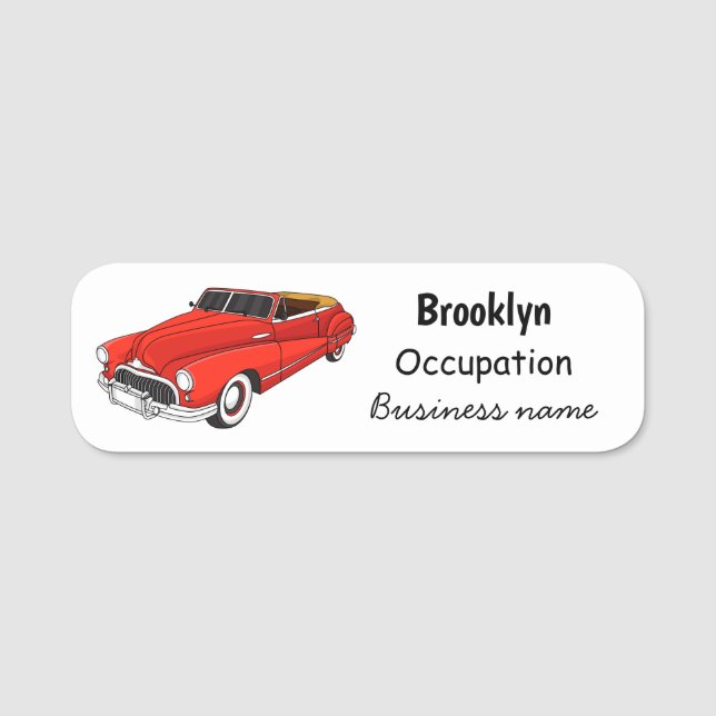 Classic red 1948 automobile  name tag (Front)