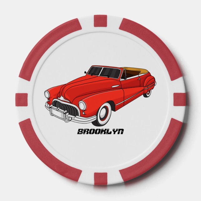 Classic red 1948 automobile poker chips (Front)