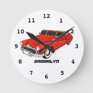Classic red 1948 automobile  round clock