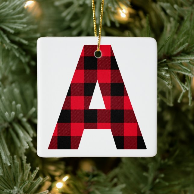 Classic Red and Black Buffalo Plaid Monogram A Ceramic Ornament (Tree)