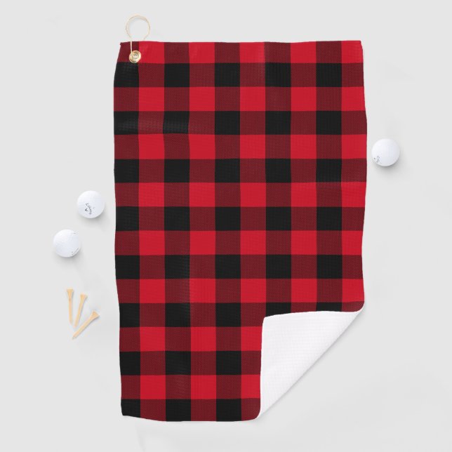 Classic Red and Black Buffalo Plaid Pattern Golf Towel (InSitu)
