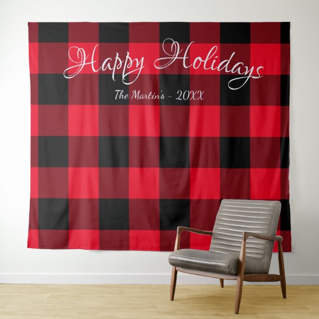 Classic Red and Black Large Buffalo Plaid Holiday Tapestry (In Situ (Horizontal))