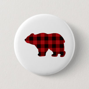 Classic red and black plaid Bear design 2 Inch Round Button