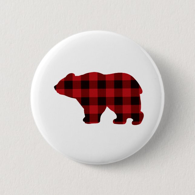 Classic red and black plaid Bear design 2 Inch Round Button (Front)