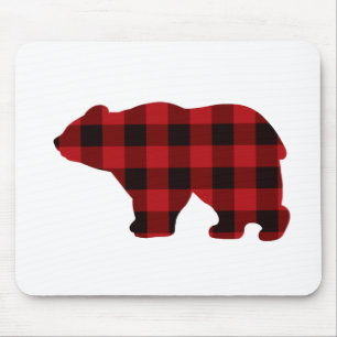 Classic red and black plaid Bear design Mouse Pad