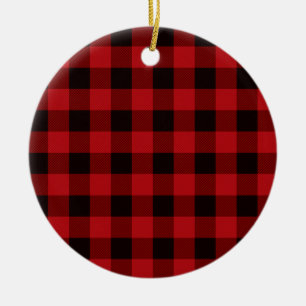 Classic red and black plaid pattern ceramic ornament