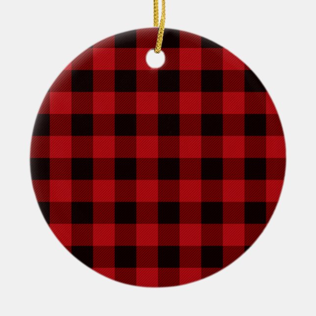 Classic red and black plaid pattern ceramic ornament (Front)