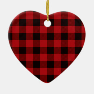 Classic red and black plaid pattern ceramic ornament