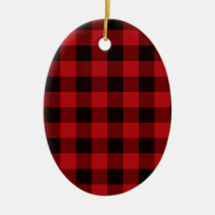 Classic red and black plaid pattern ceramic ornament