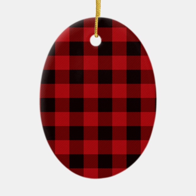 Classic red and black plaid pattern ceramic ornament (Front)