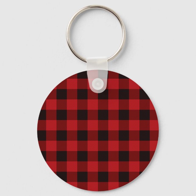 Classic red and black plaid pattern keychain (Front)