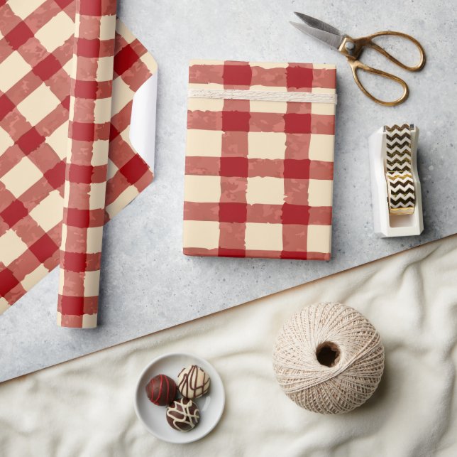 Classic Red and Cream Plaid Pattern Wrapping Paper (Crafts)