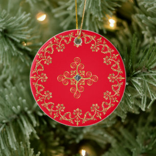 Classic Red and Gold Ceramic Ornament