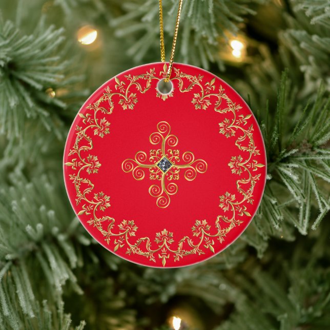 Classic Red and Gold Ceramic Ornament (Tree)