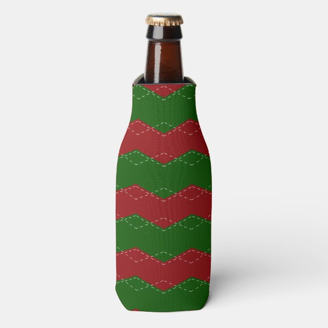 Classic red and green Christmas  Bottle Cooler (Bottle Front)
