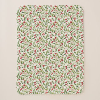 Classic red and green Christmas holly berries Sherpa Blanket