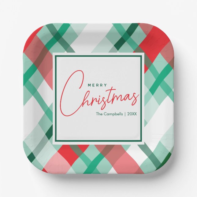 Classic Red and Green Christmas Plaid Paper Plate (Front)