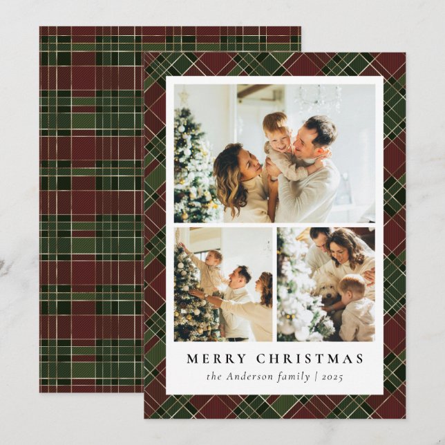Classic Red and Green & Photo Collage Christmas Holiday Card (Front/Back)