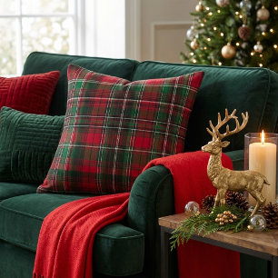 Classic Red and Green Tartan Plaid Throw Pillow