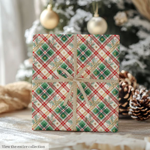 Classic red and green watercolor plaid gift wrap