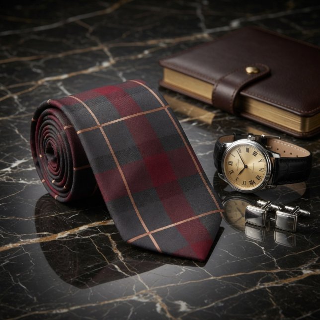 Classic Red and Grey Plaid Tartan Tie (Creator Uploaded)