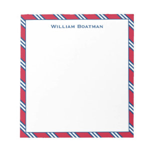 Classic Red and Navy Diagonal Tie Stripe Pattern Notepad