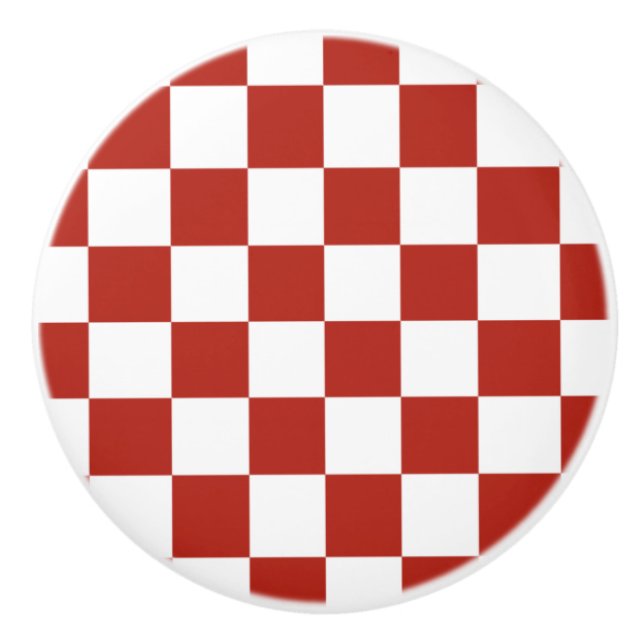 Classic Red and White Chequered Ceramic Knob (Front)