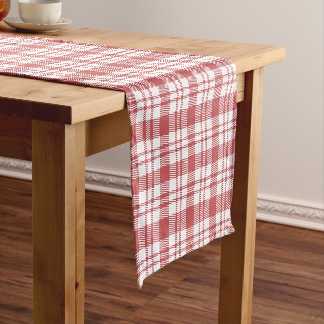 Classic Red and White Chequered Pattern Short Table Runner (In Situ)