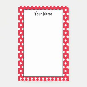 Classic Red and White Custom Name Polka Dot  Notes