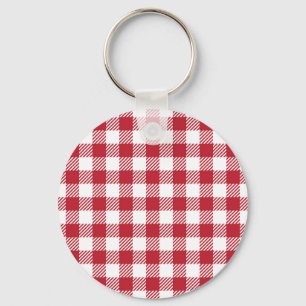 Classic Red and White Gingham Checkered Pattern Keychain