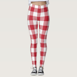 Classic Red and White Gingham Checkered Pattern Leggings