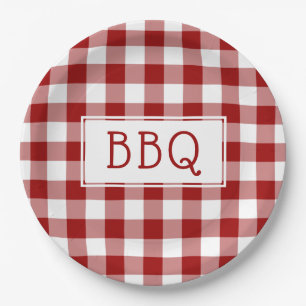 Classic Red and White Gingham Pattern BBQ Party Paper Plate