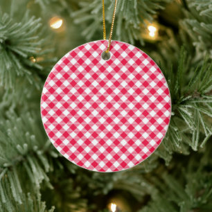 Classic Red and White Gingham Pattern Rustic Ceramic Ornament