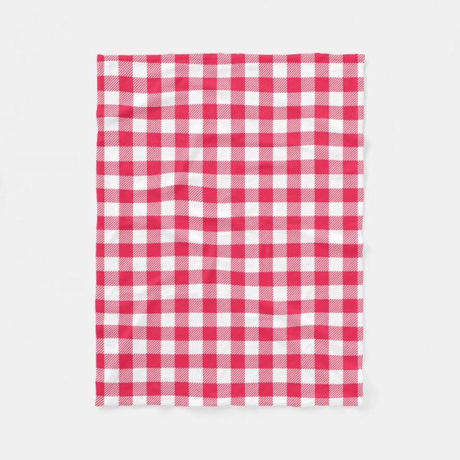 Classic Red and White Gingham Pattern Rustic Fleece Blanket (Front)