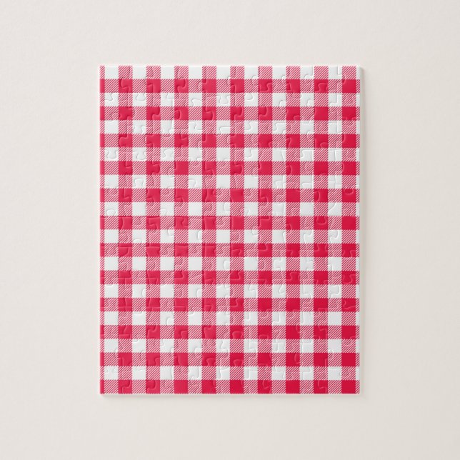 Classic Red and White Gingham Pattern Rustic Jigsaw Puzzle (Vertical)