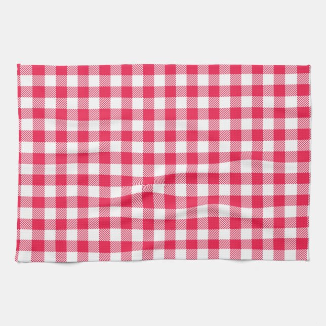 Classic Red and White Gingham Pattern Rustic Kitchen Towel (Horizontal)