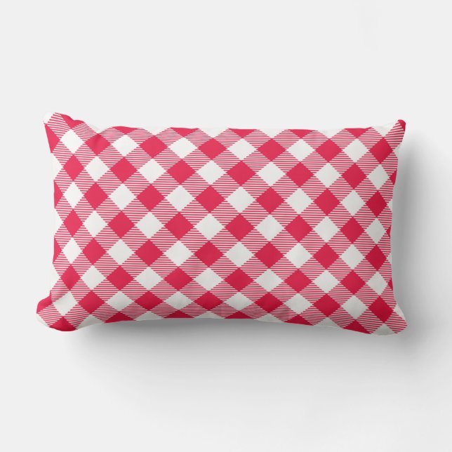 Classic Red and White Gingham Pattern Rustic Lumbar Pillow (Front)