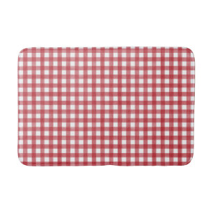 Classic Red and White Gingham Plaid Patterned Bath Mat