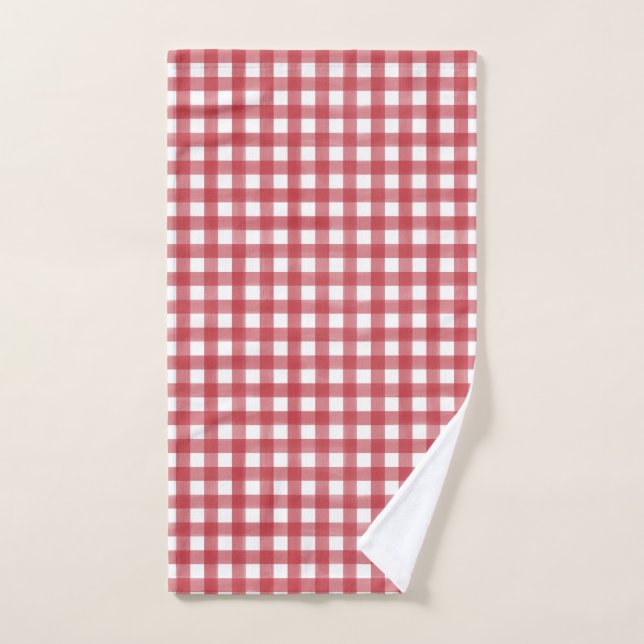 Classic Red and White Gingham Plaid Patterned Hand Towel (Hand Towel)