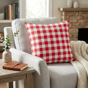 Classic Red and White Gingham Plaid Throw Pillow