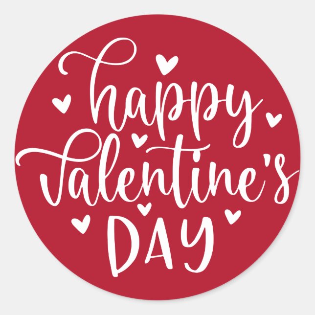 Classic Red and White Happy Valentine's Day Round Sticker (Front)