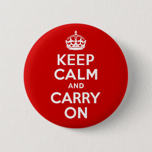 Classic Red and White Keep Calm and Carry On 2 Inch Round Button