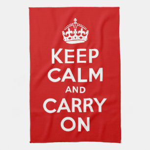 Classic Red and White Keep Calm and Carry On Kitchen Towel